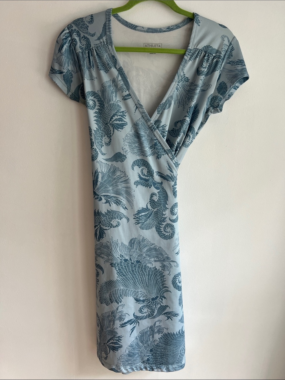 Athleta Light Blue Botanical Print Wrap Midi Dress